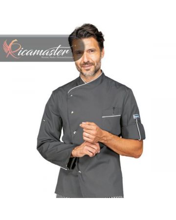 Giacca Cuoco Chef Manhattan manica lunga con alamaro Isacco grigio