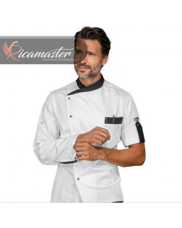 Giacca Cuoco Chef Manhattan manica lunga con alamaro Isacco bianco nero