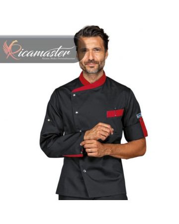 Giacca Cuoco Chef Manhattan manica lunga con alamaro Isacco nero rosso
