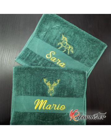 Asciugamani di coppia ricamati personalizzabili unicorno e cervo