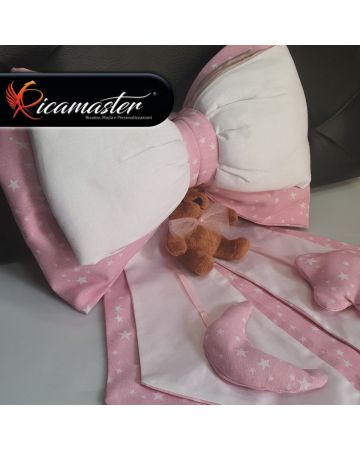 Coccarda Fiocco Nascita orsetto bianca rosa personalizzato