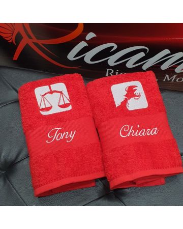 Asciugamani di coppia ricamati personalizzabili - Zodiaco