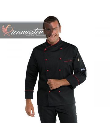Giacca Cuoco Chef Panama manica lunga con Isacco nero rosso