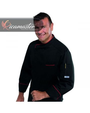 Giacca Cuoco Chef Bilbao manica lunga Isacco nero rosso