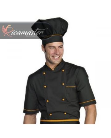 Giacca Cuoco Chef Alicante manica corta Isacco nero arancio