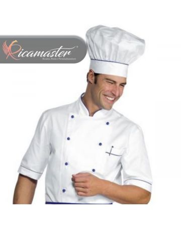 Giacca Cuoco Chef Alicante manica corta Isacco bianco blu