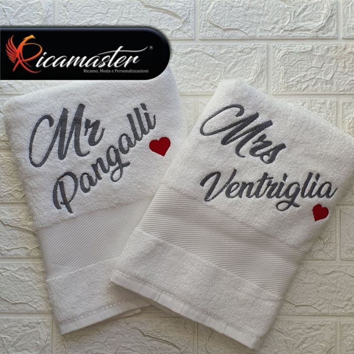 Asciugamani di coppia ricamati personalizzabili - Mr Mrs